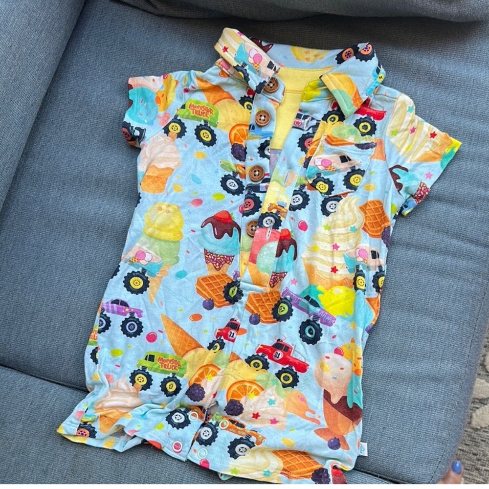 Posh Peanut Blue Yellow Ice Cream Construction Vehicle Bodysuit